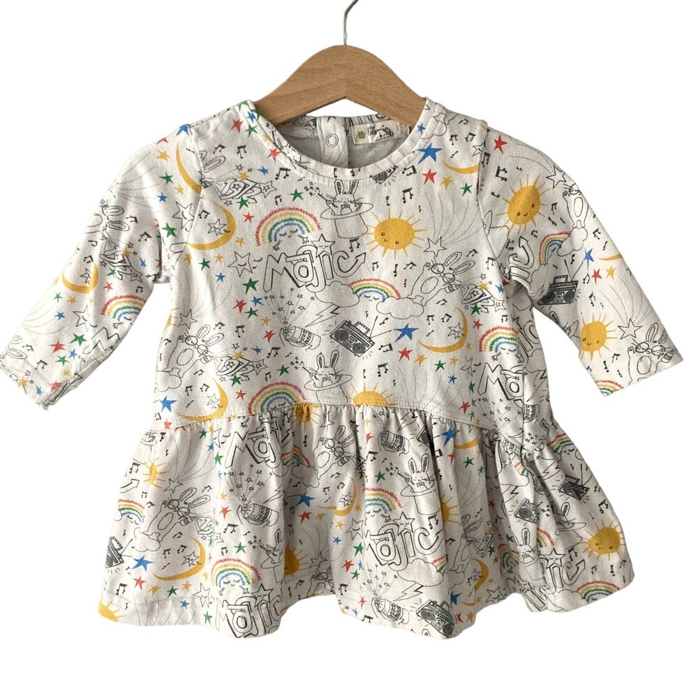The Bonnie Mob Organic Rainbow Magic Dress - White Yellow - 12-18M